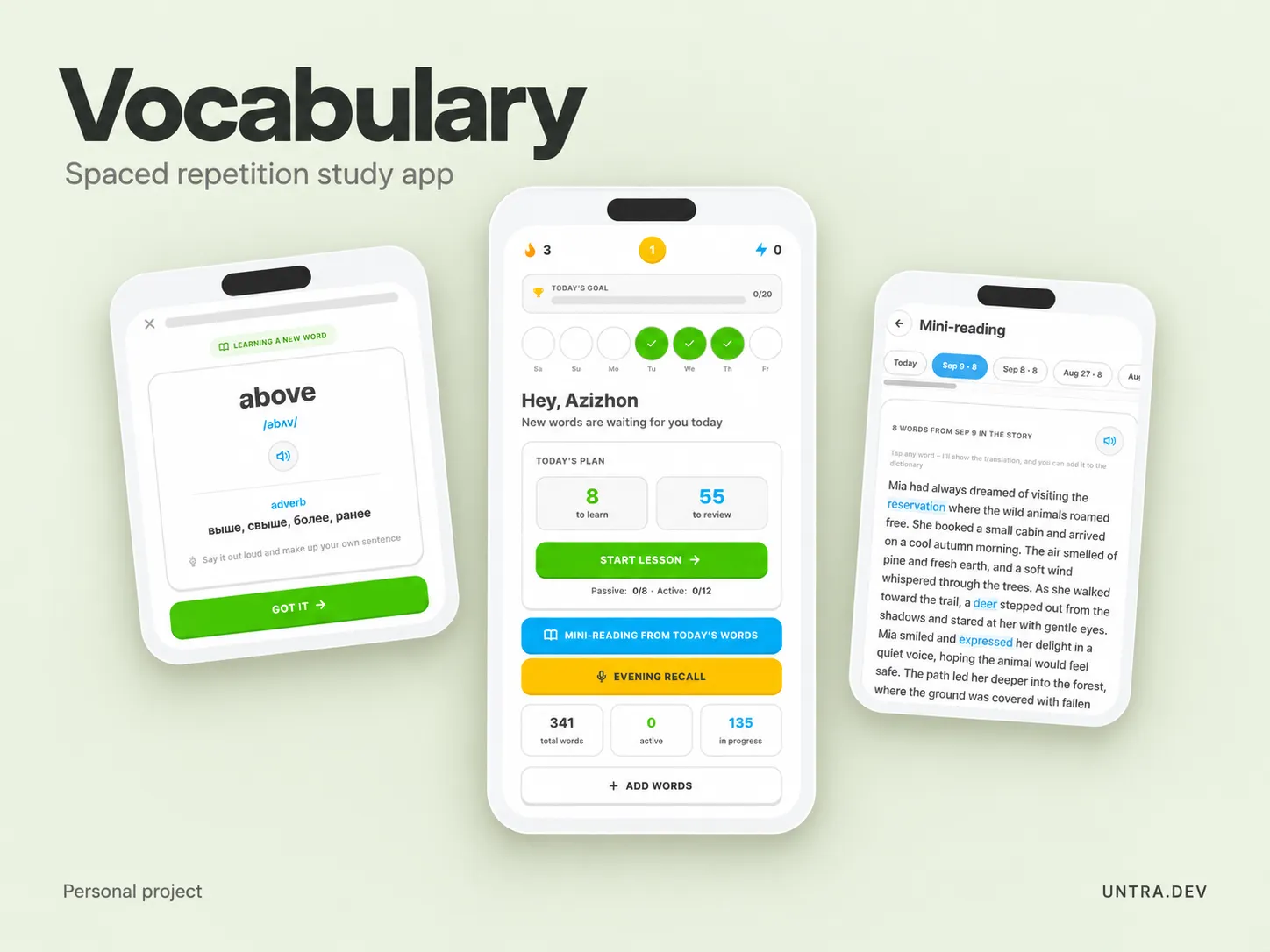Vocabulary spaced-repetition trainer on desktop and mobile